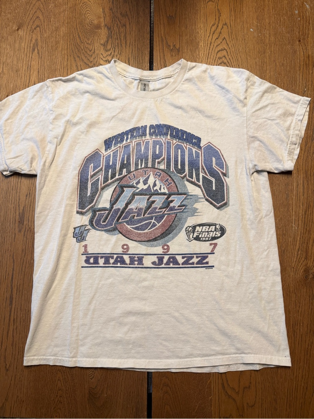 Gildan White Utah Jazz 1997 Western Conference Champions Graphic Tee